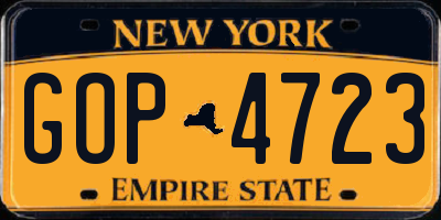 NY license plate GOP4723