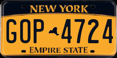 NY license plate GOP4724