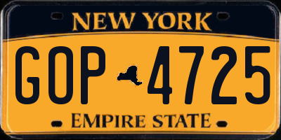 NY license plate GOP4725