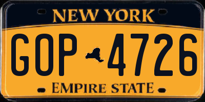 NY license plate GOP4726