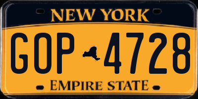 NY license plate GOP4728