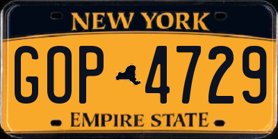 NY license plate GOP4729