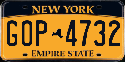 NY license plate GOP4732
