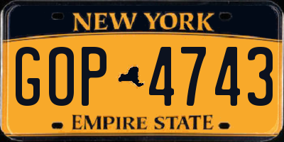NY license plate GOP4743
