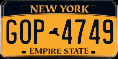 NY license plate GOP4749