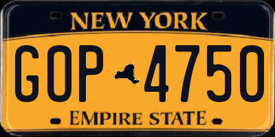 NY license plate GOP4750