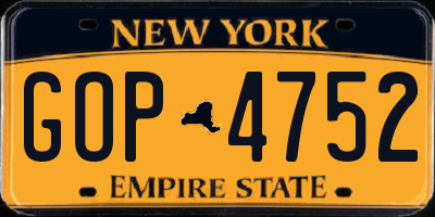NY license plate GOP4752