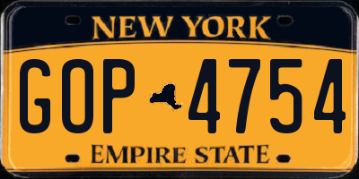 NY license plate GOP4754