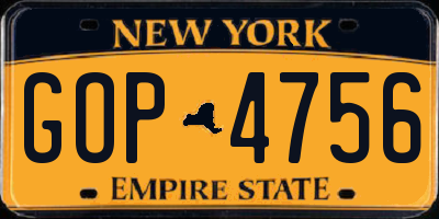 NY license plate GOP4756