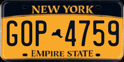 NY license plate GOP4759