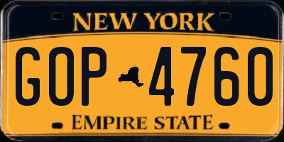 NY license plate GOP4760
