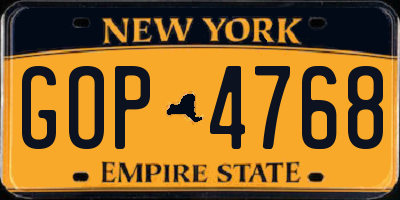 NY license plate GOP4768