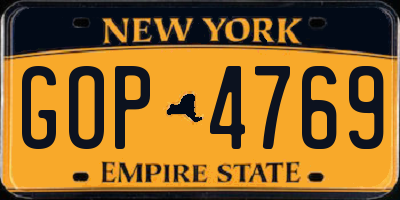 NY license plate GOP4769