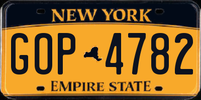 NY license plate GOP4782