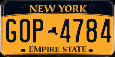 NY license plate GOP4784