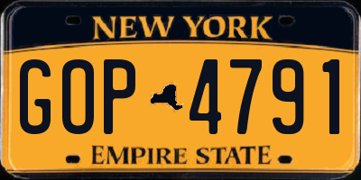 NY license plate GOP4791