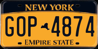 NY license plate GOP4874