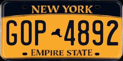 NY license plate GOP4892