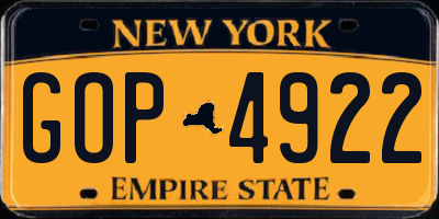 NY license plate GOP4922
