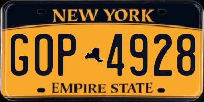 NY license plate GOP4928