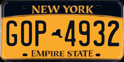 NY license plate GOP4932