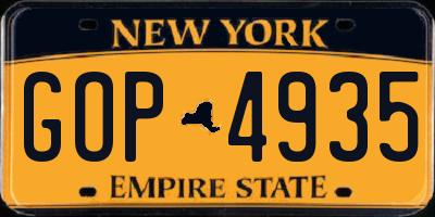NY license plate GOP4935