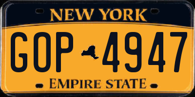 NY license plate GOP4947