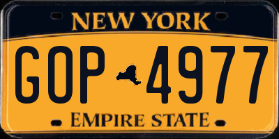 NY license plate GOP4977