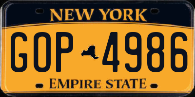 NY license plate GOP4986