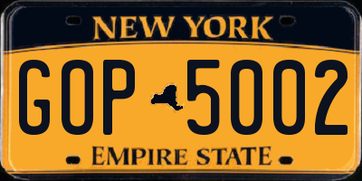 NY license plate GOP5002