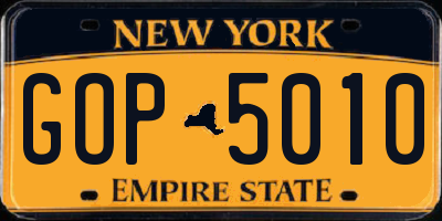 NY license plate GOP5010