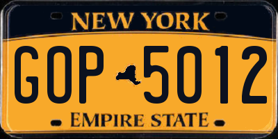 NY license plate GOP5012