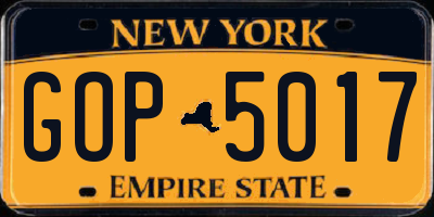 NY license plate GOP5017