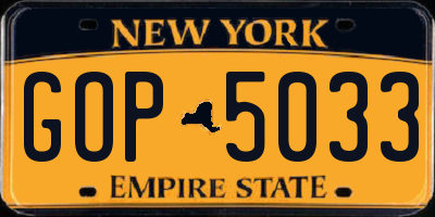 NY license plate GOP5033