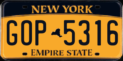 NY license plate GOP5316