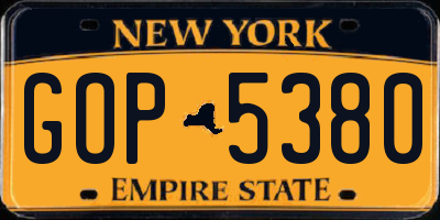 NY license plate GOP5380