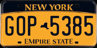 NY license plate GOP5385