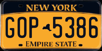 NY license plate GOP5386