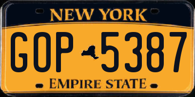 NY license plate GOP5387