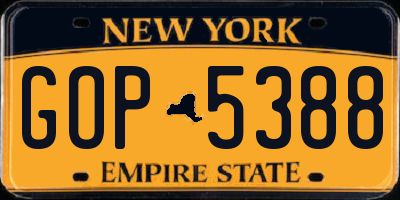 NY license plate GOP5388