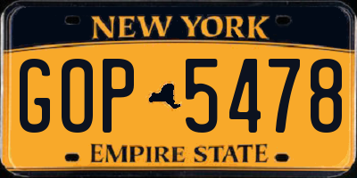 NY license plate GOP5478