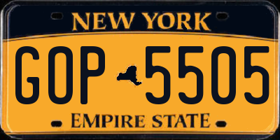 NY license plate GOP5505