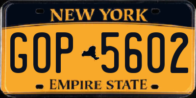 NY license plate GOP5602