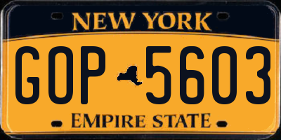 NY license plate GOP5603
