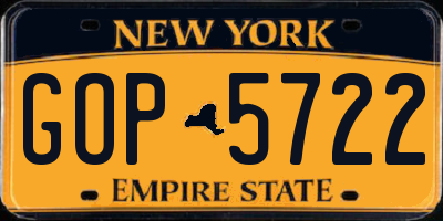 NY license plate GOP5722