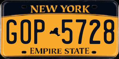 NY license plate GOP5728