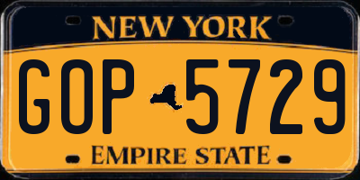 NY license plate GOP5729