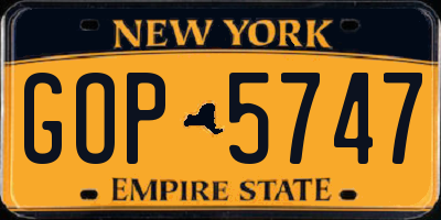 NY license plate GOP5747