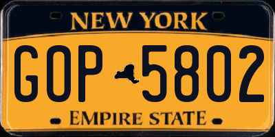 NY license plate GOP5802