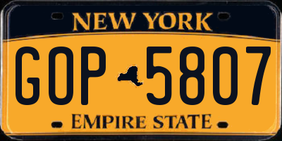 NY license plate GOP5807